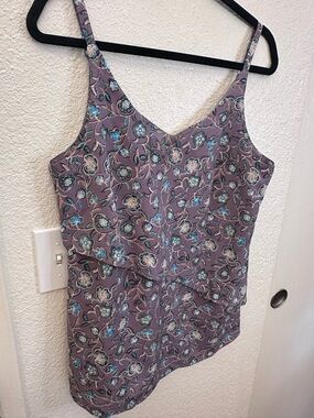 CABI Lavender Floral V-Neck Camisole with Teal Accents. Size Small.
